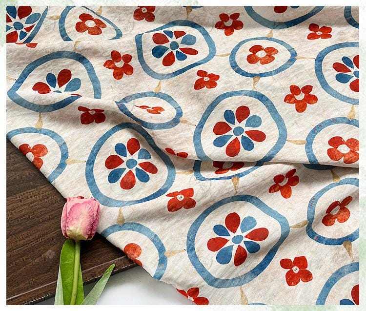 New Chinese Style Digital Print Cotton Fabric | Floral Medallion Guofeng | Hanfu Qipao Dress Home Decor (59 inch) - Poppylollipop