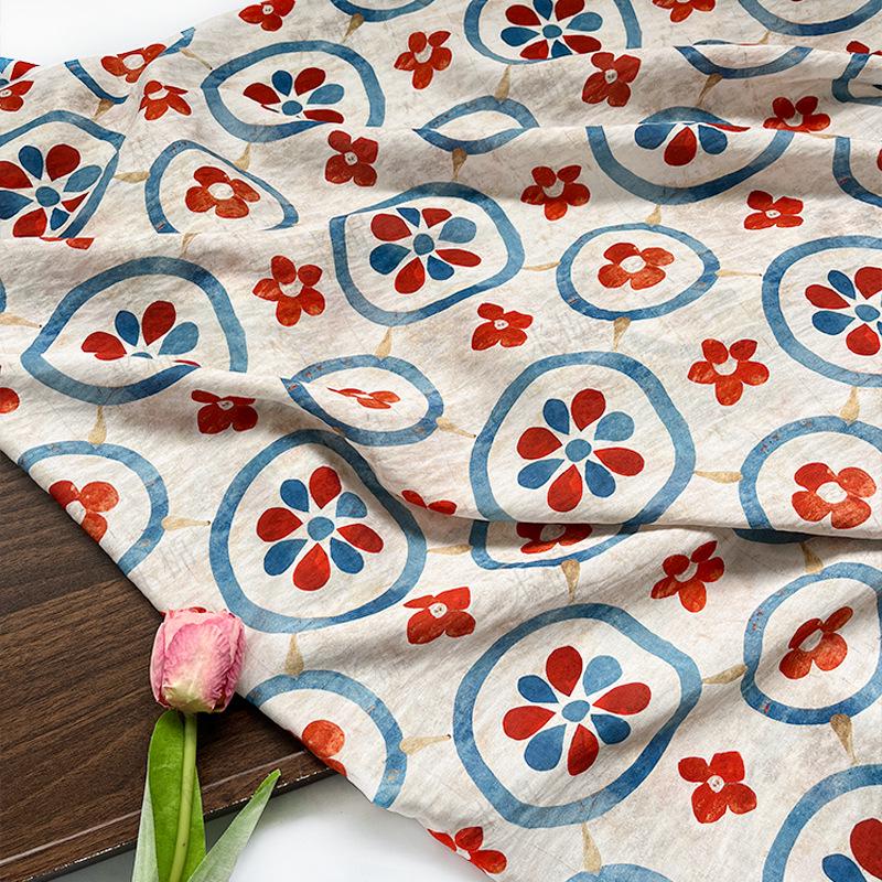 New Chinese Style Digital Print Cotton Fabric | Floral Medallion Guofeng | Hanfu Qipao Dress Home Decor (59 inch) - Poppylollipop
