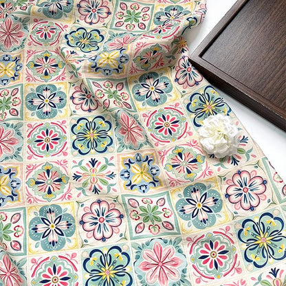 New Chinese Style Digital Print Fabric | Geometric Floral | Crystal Clear Pattern | Hanfu Qipao Dress Decor (59 inch) - Poppylollipop