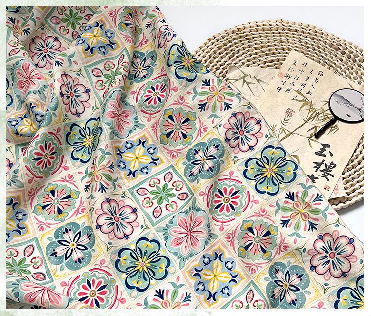 New Chinese Style Digital Print Fabric | Geometric Floral | Crystal Clear Pattern | Hanfu Qipao Dress Decor (59 inch) - Poppylollipop