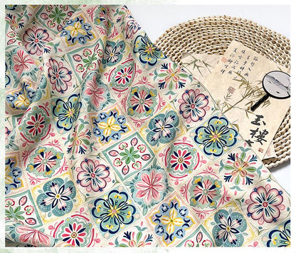New Chinese Style Digital Print Fabric | Geometric Floral | Crystal Clear Pattern | Hanfu Qipao Dress Decor (59 inch) - Poppylollipop