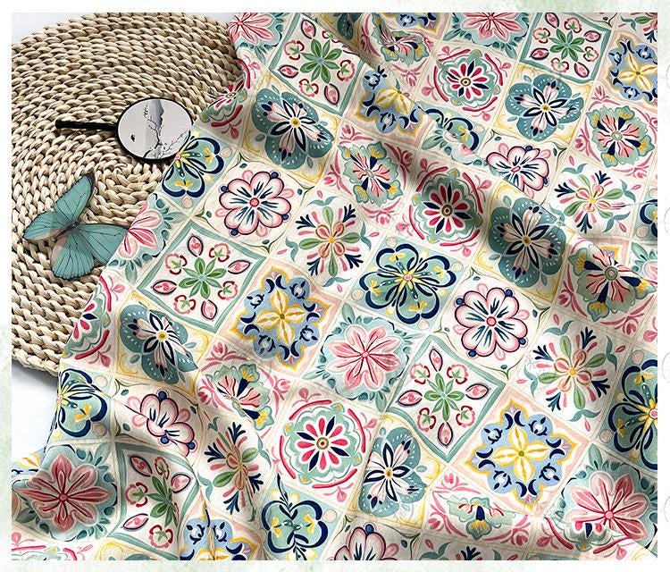 New Chinese Style Digital Print Fabric | Geometric Floral | Crystal Clear Pattern | Hanfu Qipao Dress Decor (59 inch) - Poppylollipop