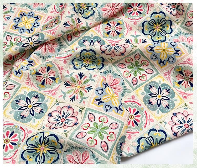 New Chinese Style Digital Print Fabric | Geometric Floral | Crystal Clear Pattern | Hanfu Qipao Dress Decor (59 inch) - Poppylollipop