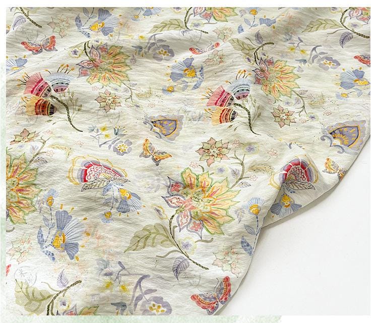 Garden Overture Digital Print Fabric | New Chinese Style | Floral Botanical | Hanfu Dress Home Decor Quilting (59 inch)
