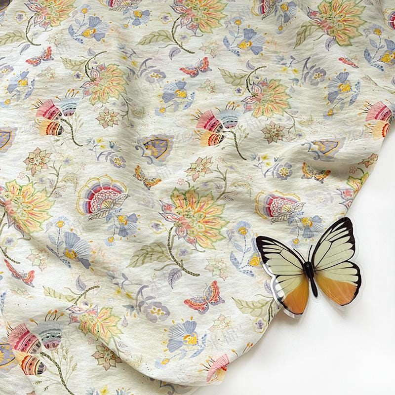 Garden Overture Digital Print Fabric | New Chinese Style | Floral Botanical | Hanfu Dress Home Decor Quilting (59 inch)