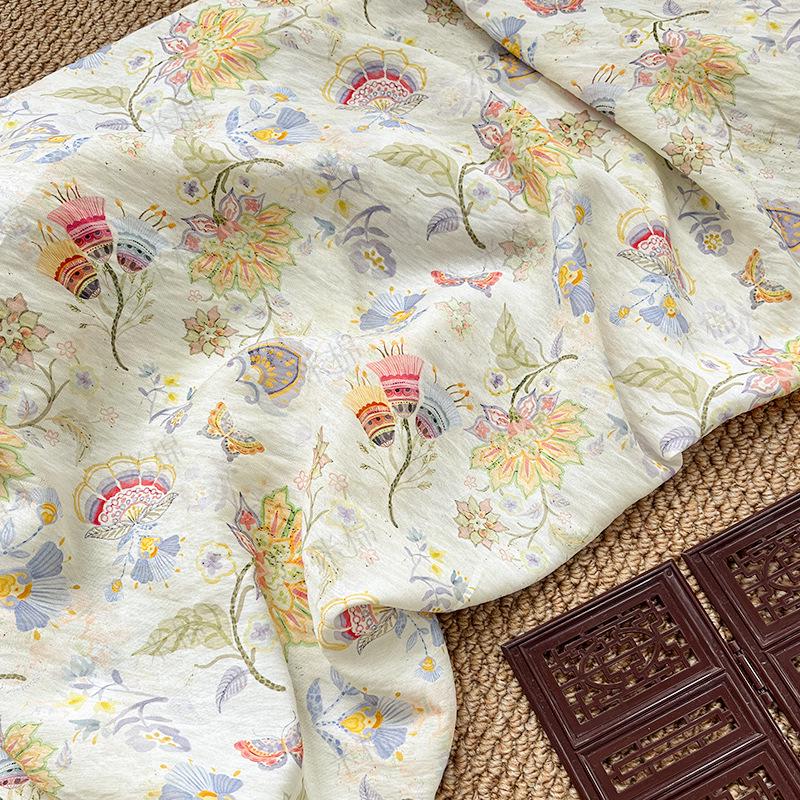 Garden Overture Digital Print Fabric | New Chinese Style | Floral Botanical | Hanfu Dress Home Decor Quilting (59 inch)
