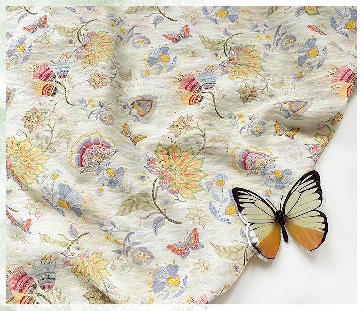 Garden Overture Digital Print Fabric | New Chinese Style | Floral Botanical | Hanfu Dress Home Decor Quilting (59 inch)