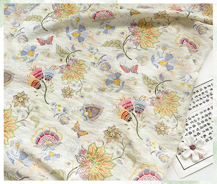 Garden Overture Digital Print Fabric | New Chinese Style | Floral Botanical | Hanfu Dress Home Decor Quilting (59 inch)