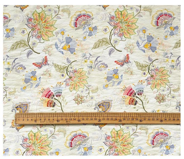 Garden Overture Digital Print Fabric | New Chinese Style | Floral Botanical | Hanfu Dress Home Decor Quilting (59 inch)