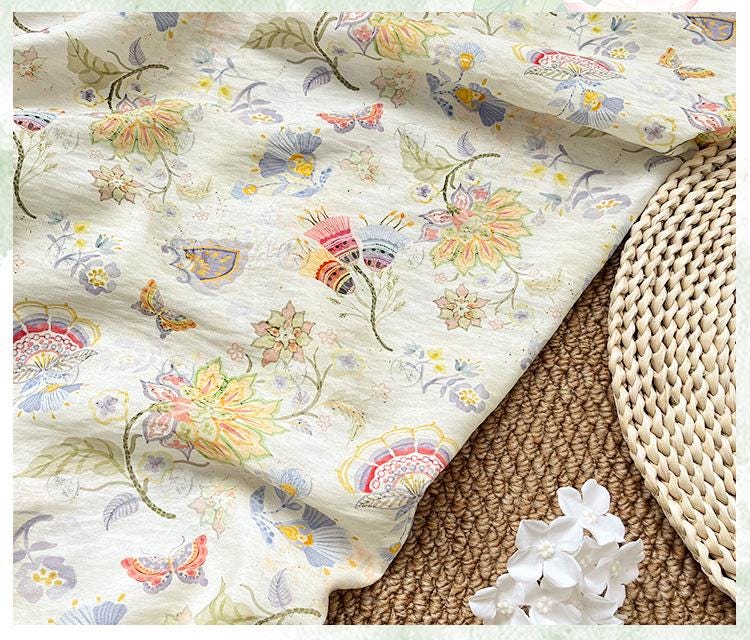 Garden Overture Digital Print Fabric | New Chinese Style | Floral Botanical | Hanfu Dress Home Decor Quilting (59 inch)