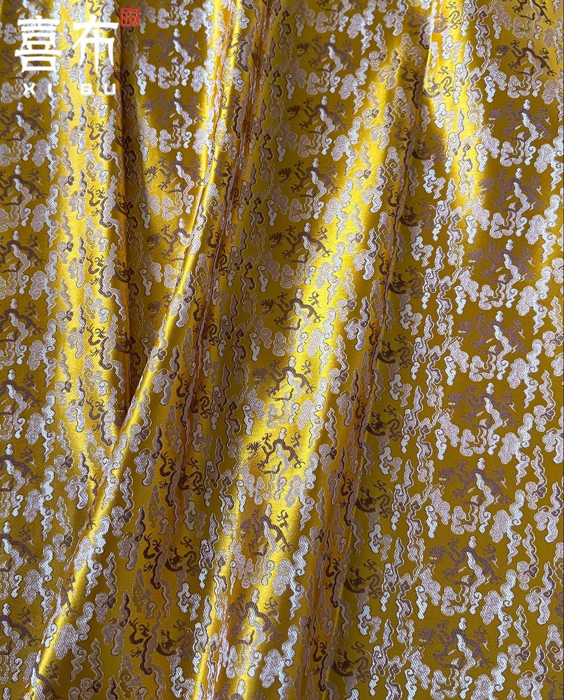 Chinese Dragon Fabric by Yard, Oriental Jacquard Brocade Satin, Luxury Woven Textile for Upholstery Bags Packaging Sewing, 29" Wide