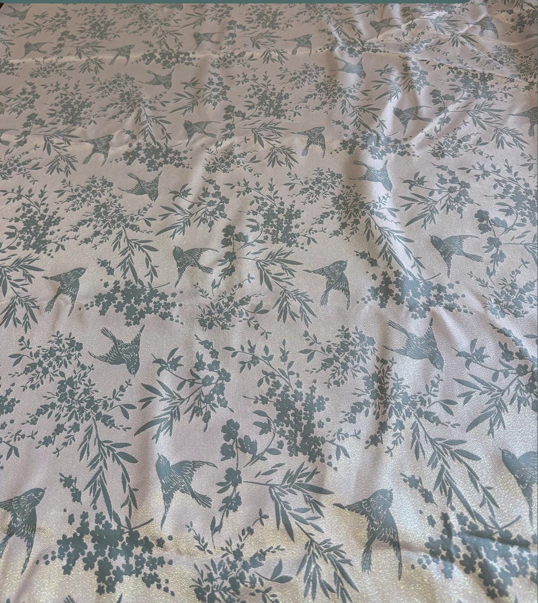 Luxury Chinese Bird Jacquard Fabric, Blue Gold Metallic Brocade Satin for Hanfu Vest Cheongsam Upholstery Decor, 58"Wide - Poppylollipop