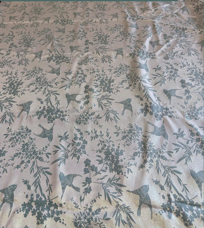 Luxury Chinese Bird Jacquard Fabric, Blue Gold Metallic Brocade Satin for Hanfu Vest Cheongsam Upholstery Decor, 58"Wide - Poppylollipop