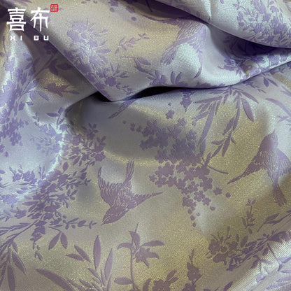 Luxury Chinese Bird Jacquard Fabric, Blue Gold Metallic Brocade Satin for Hanfu Vest Cheongsam Upholstery Decor, 58"Wide - Poppylollipop