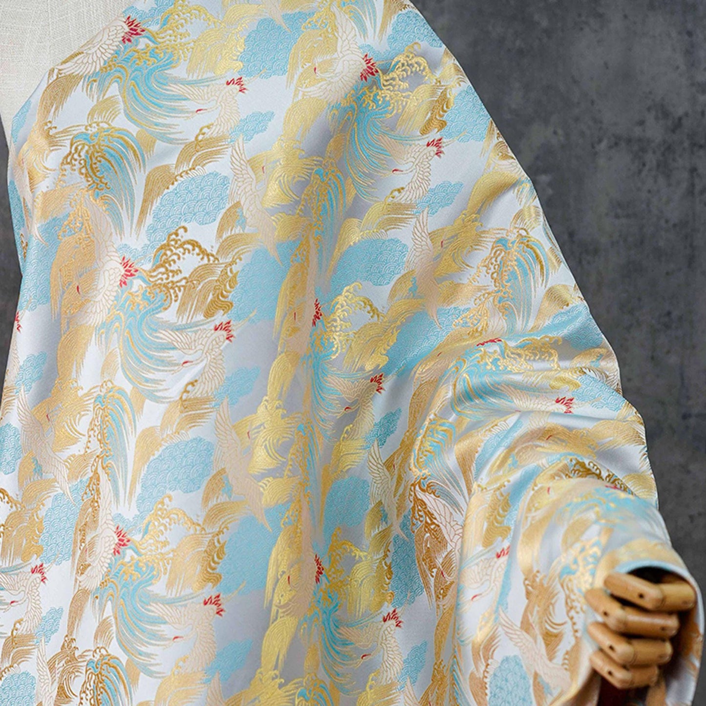 Crane Cloud Brocade Fabric | Song Dynasty Jacquard | Celestial Bird Pattern | Hanfu Wedding Decor Cosplay, 59"Wide