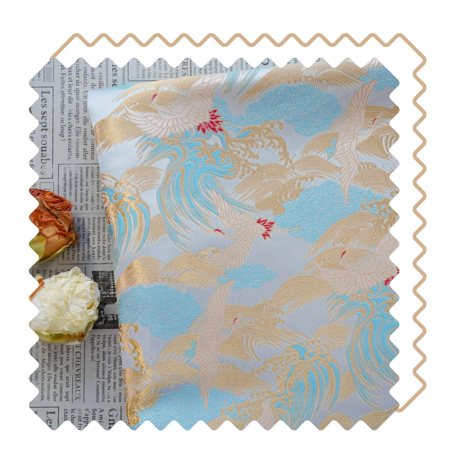 Crane Cloud Brocade Fabric | Song Dynasty Jacquard | Celestial Bird Pattern | Hanfu Wedding Decor Cosplay, 59"Wide
