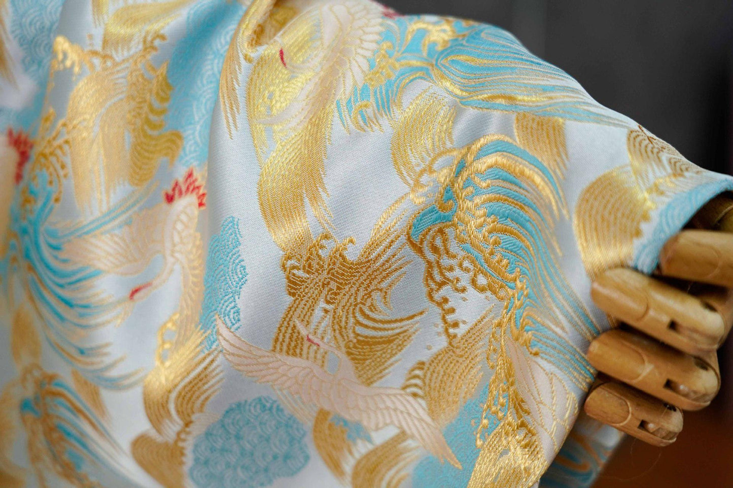 Crane Cloud Brocade Fabric | Song Dynasty Jacquard | Celestial Bird Pattern | Hanfu Wedding Decor Cosplay, 59"Wide
