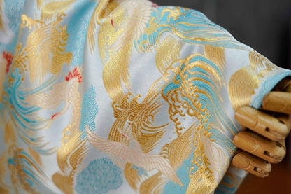 Crane Cloud Brocade Fabric | Song Dynasty Jacquard | Celestial Bird Pattern | Hanfu Wedding Decor Cosplay, 59"Wide