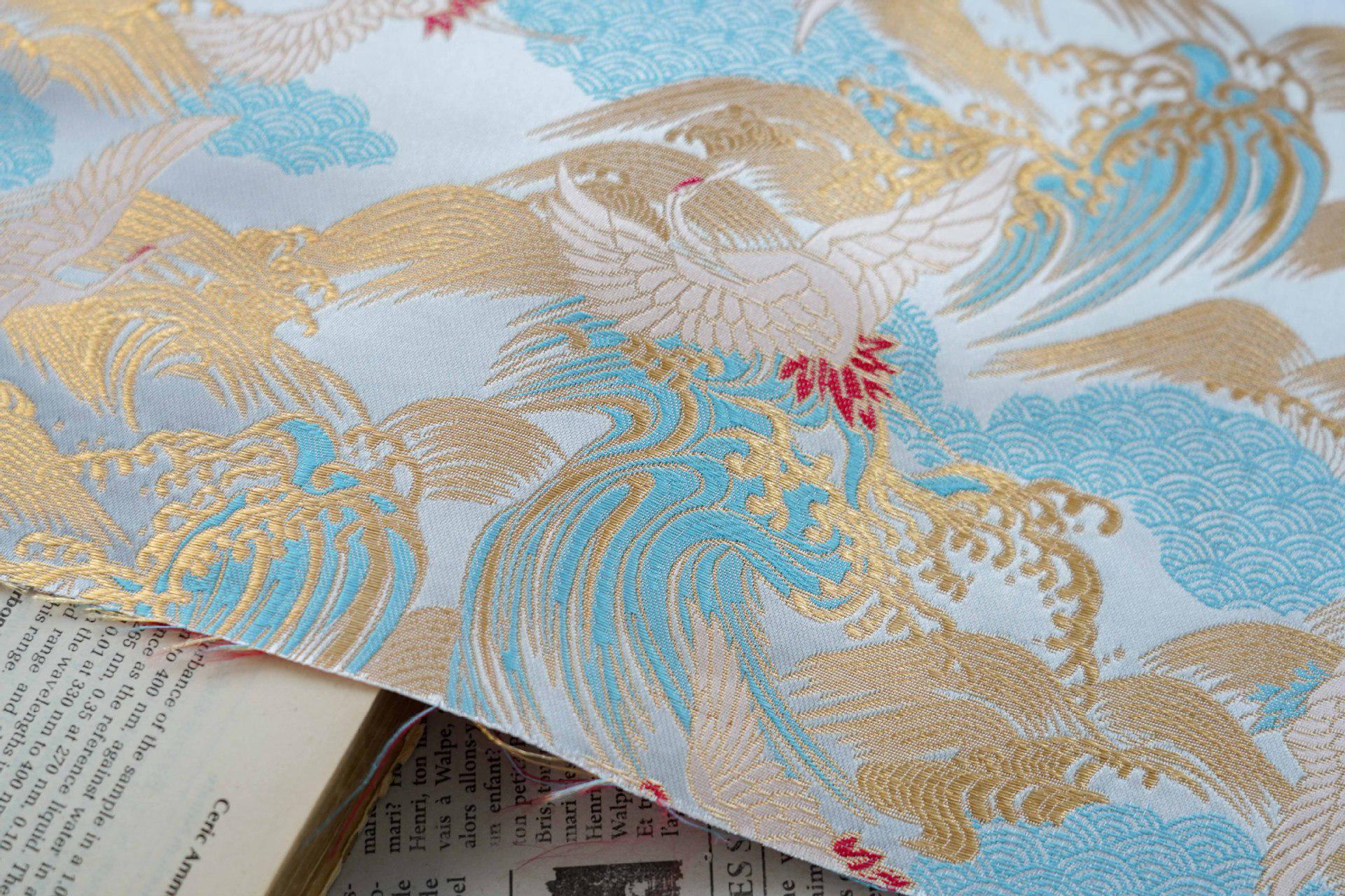 Crane Cloud Brocade Fabric | Song Dynasty Jacquard | Celestial Bird Pattern | Hanfu Wedding Decor Cosplay, 59"Wide