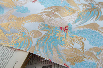 Crane Cloud Brocade Fabric | Song Dynasty Jacquard | Celestial Bird Pattern | Hanfu Wedding Decor Cosplay, 59"Wide