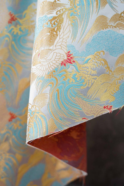 Crane Cloud Brocade Fabric | Song Dynasty Jacquard | Celestial Bird Pattern | Hanfu Wedding Decor Cosplay, 59"Wide