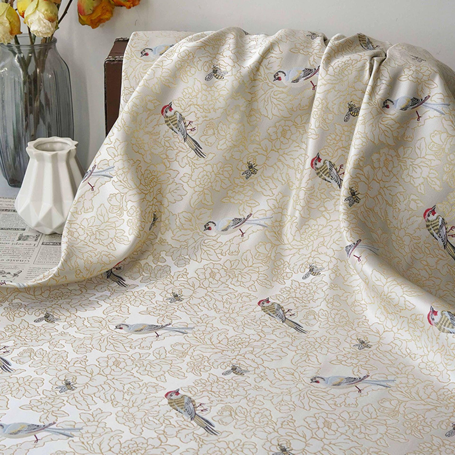 Song Brocade Bird Floral Jacquard | Gold Thread Fabric | Exotic Bird Among Flowers | Hanfu Wedding Cosplay Decor, 64"Wide - Poppylollipop