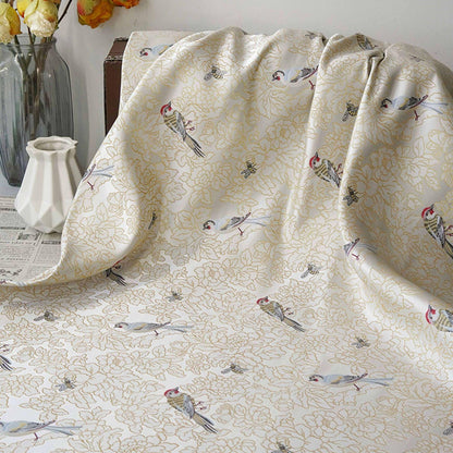 Song Brocade Bird Floral Jacquard | Gold Thread Fabric | Exotic Bird Among Flowers | Hanfu Wedding Cosplay Decor, 64"Wide - Poppylollipop
