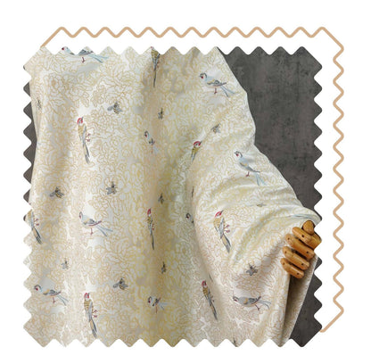 Song Brocade Bird Floral Jacquard | Gold Thread Fabric | Exotic Bird Among Flowers | Hanfu Wedding Cosplay Decor, 64"Wide - Poppylollipop