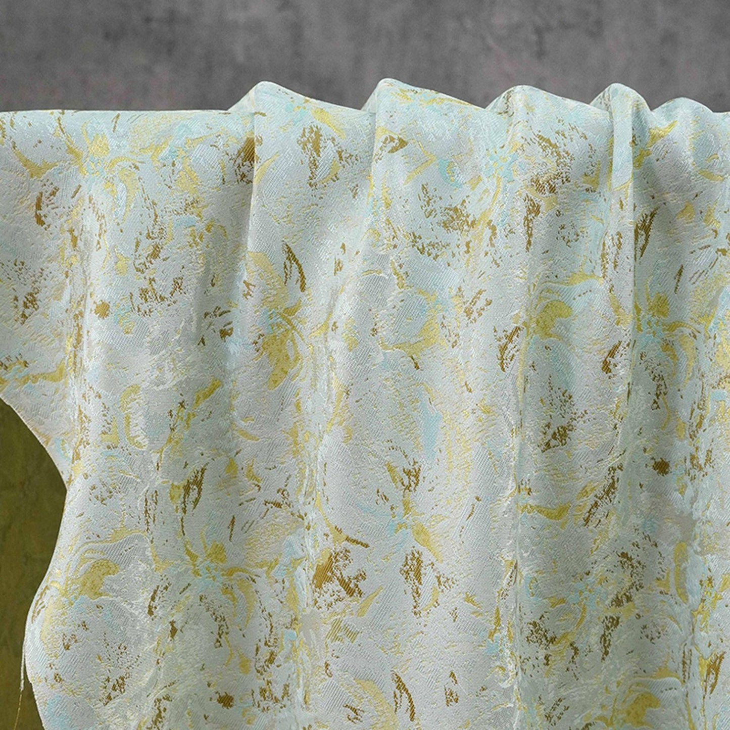 Abstract Watercolor Floral Jacquard Fabric | Mint Green Yarn - Dyed Brocade Textile | Elegant Dressmaking & Home Decor Fabric - Poppylollipop