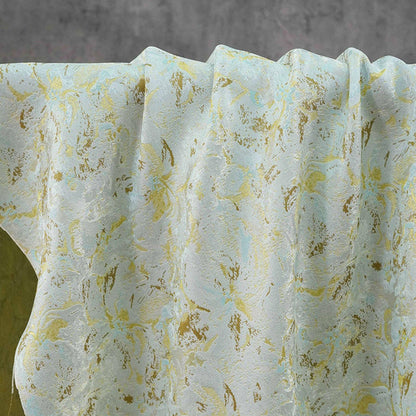 Abstract Watercolor Floral Jacquard Fabric | Mint Green Yarn - Dyed Brocade Textile | Elegant Dressmaking & Home Decor Fabric - Poppylollipop