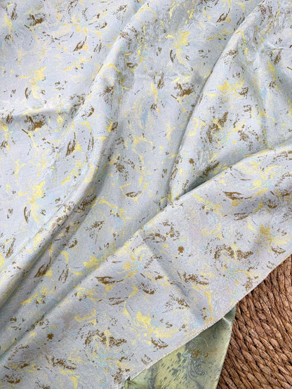 Abstract Watercolor Floral Jacquard Fabric | Mint Green Yarn - Dyed Brocade Textile | Elegant Dressmaking & Home Decor Fabric - Poppylollipop