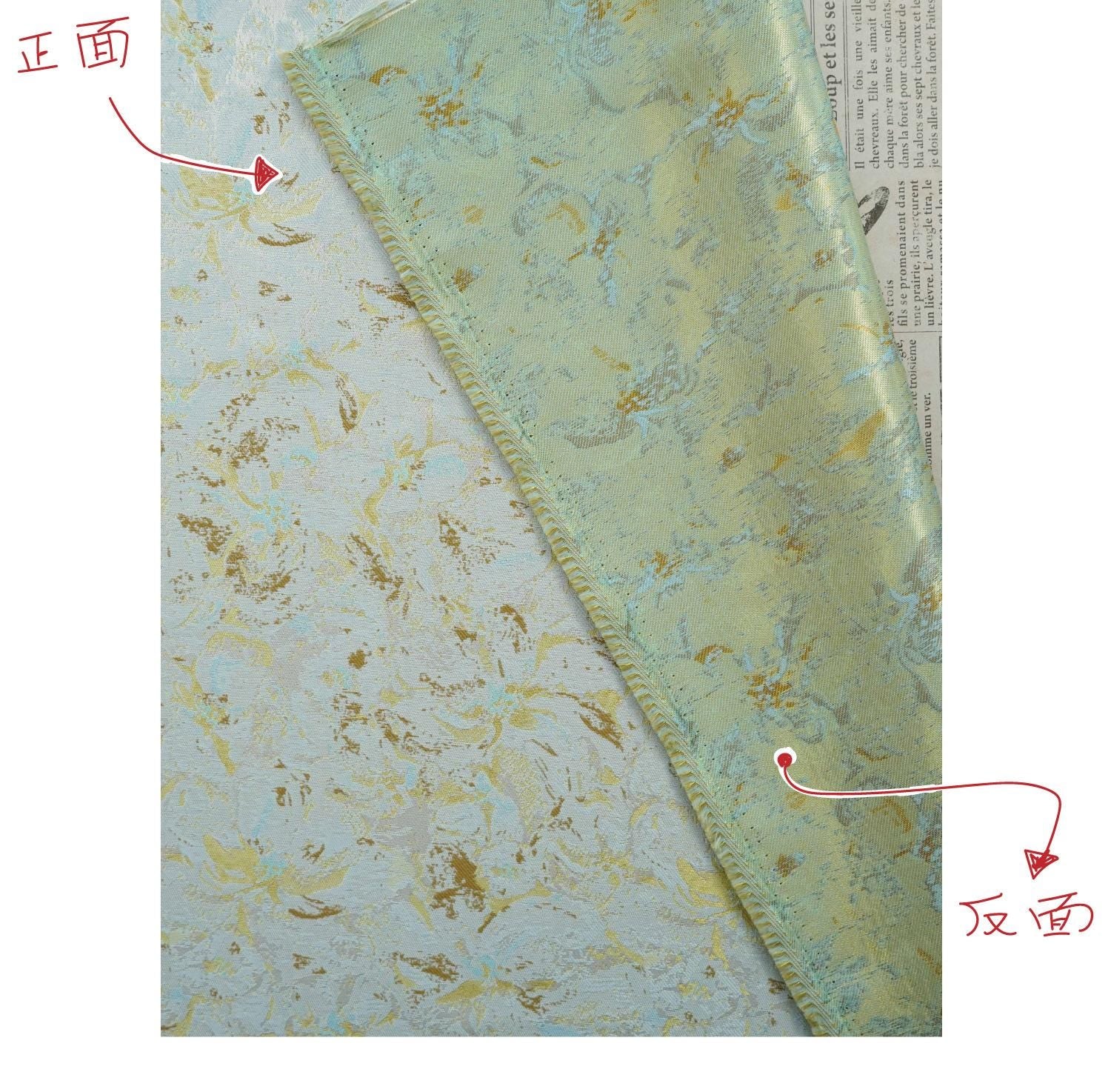 Abstract Watercolor Floral Jacquard Fabric | Mint Green Yarn - Dyed Brocade Textile | Elegant Dressmaking & Home Decor Fabric - Poppylollipop