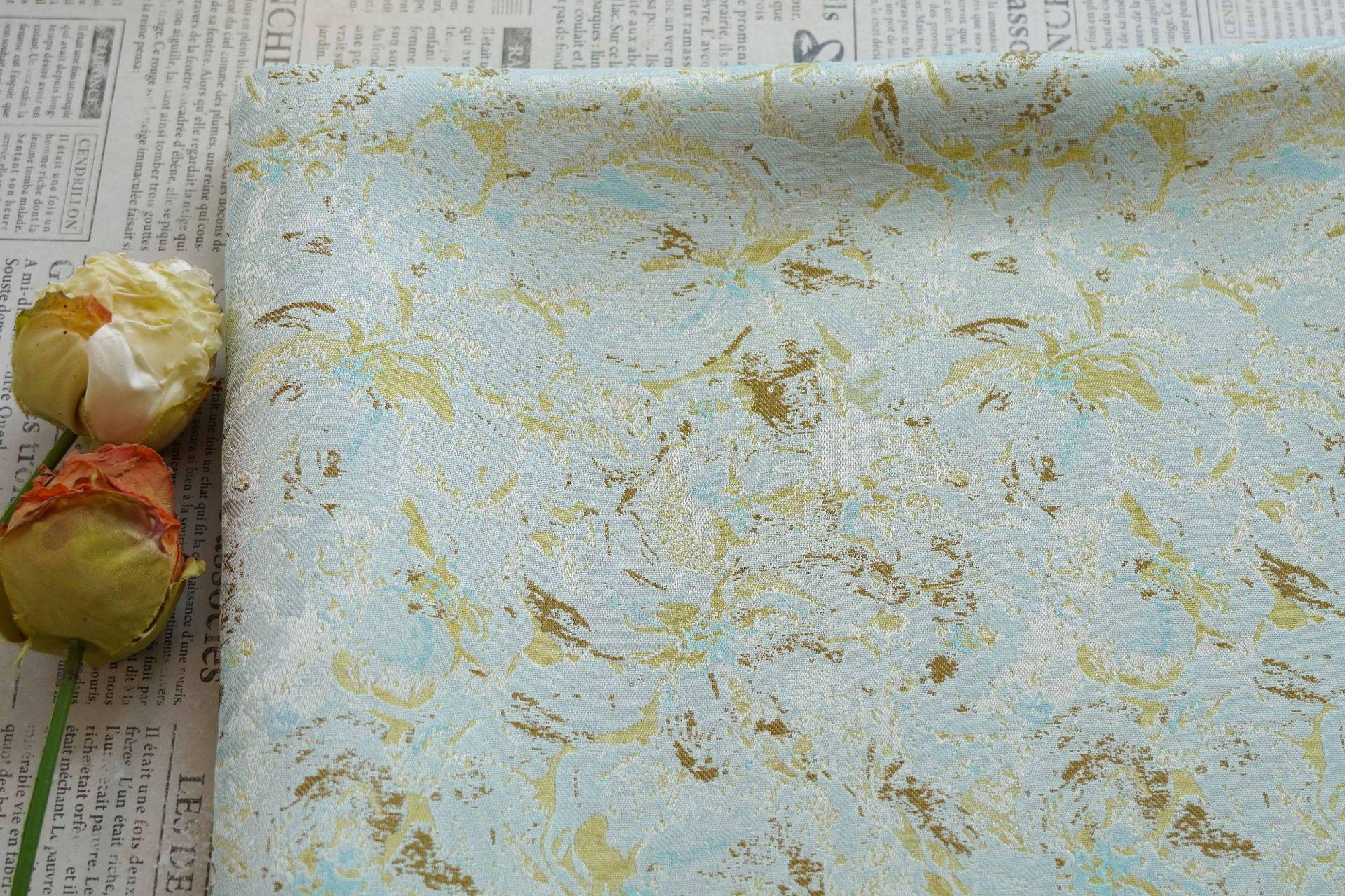Abstract Watercolor Floral Jacquard Fabric | Mint Green Yarn - Dyed Brocade Textile | Elegant Dressmaking & Home Decor Fabric - Poppylollipop
