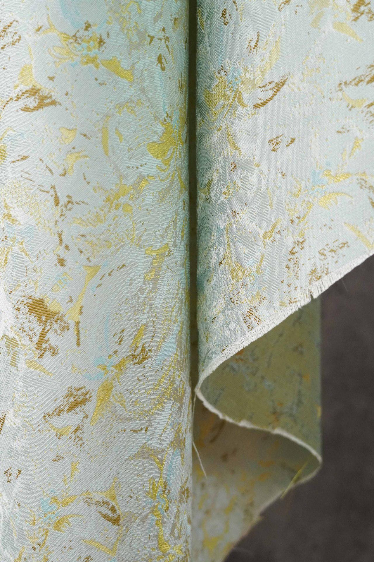 Abstract Watercolor Floral Jacquard Fabric | Mint Green Yarn - Dyed Brocade Textile | Elegant Dressmaking & Home Decor Fabric - Poppylollipop