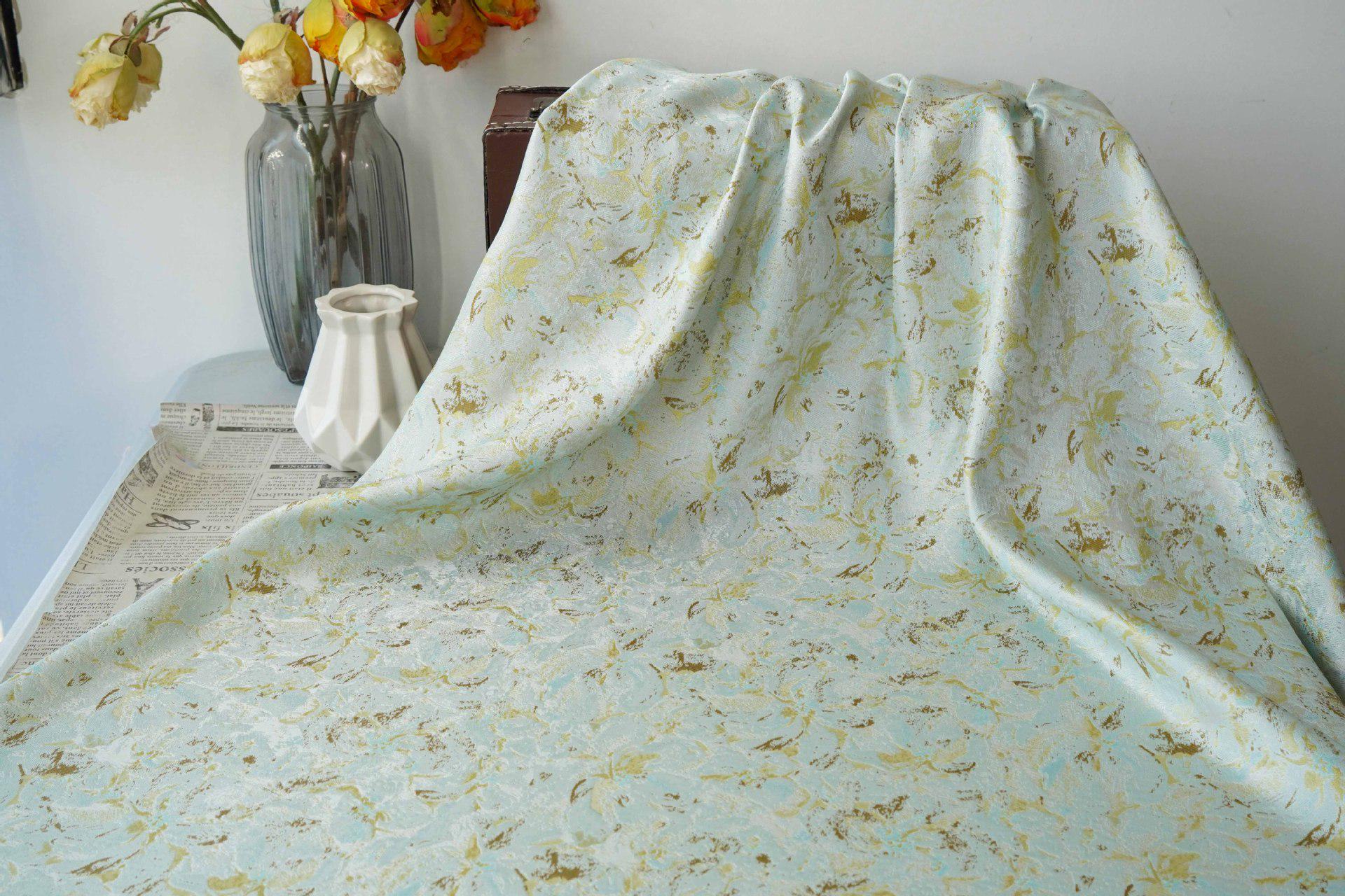 Abstract Watercolor Floral Jacquard Fabric | Mint Green Yarn - Dyed Brocade Textile | Elegant Dressmaking & Home Decor Fabric - Poppylollipop