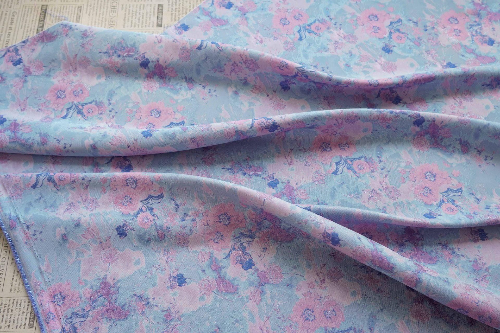 Romantic Oil Painting Floral Metallic Jacquard Fabric | Elegant Brocade Upholstery & Dress Fabric | Luxury Decorative Textile - Poppylollipop