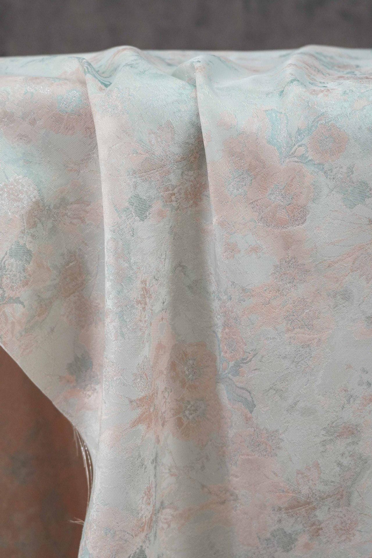 Romantic Oil Painting Floral Metallic Jacquard Fabric | Elegant Brocade Upholstery & Dress Fabric | Luxury Decorative Textile - Poppylollipop