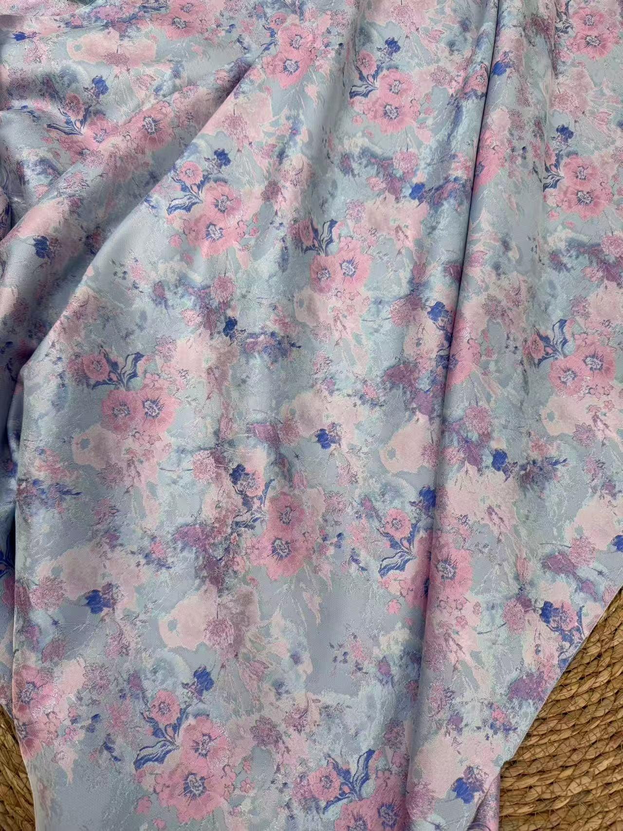 Romantic Oil Painting Floral Metallic Jacquard Fabric | Elegant Brocade Upholstery & Dress Fabric | Luxury Decorative Textile - Poppylollipop