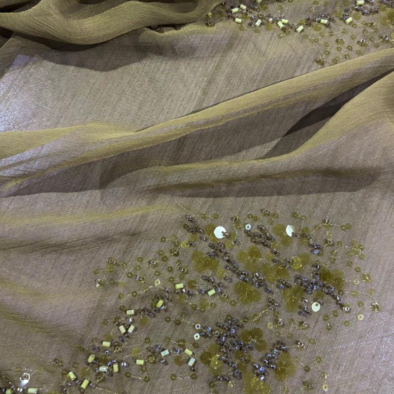 Heavy Beaded Embroidered Fabric Sequin Floral Chiffon Crepe | Couture Bridal Dress Fabric | Luxury Evening Gown Textile - Poppylollipop
