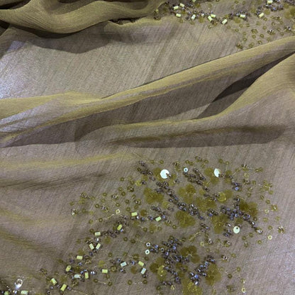 Heavy Beaded Embroidered Fabric Sequin Floral Chiffon Crepe | Couture Bridal Dress Fabric | Luxury Evening Gown Textile - Poppylollipop