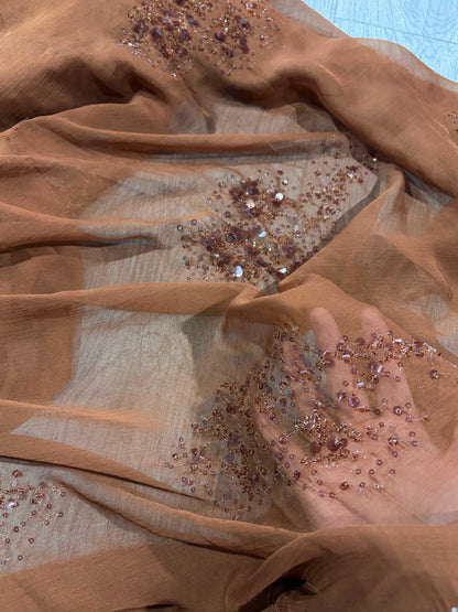 Heavy Beaded Embroidered Fabric Sequin Floral Chiffon Crepe | Couture Bridal Dress Fabric | Luxury Evening Gown Textile - Poppylollipop