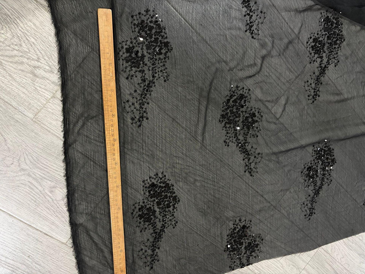 Heavy Beaded Embroidered Fabric Sequin Floral Chiffon Crepe | Couture Bridal Dress Fabric | Luxury Evening Gown Textile - Poppylollipop