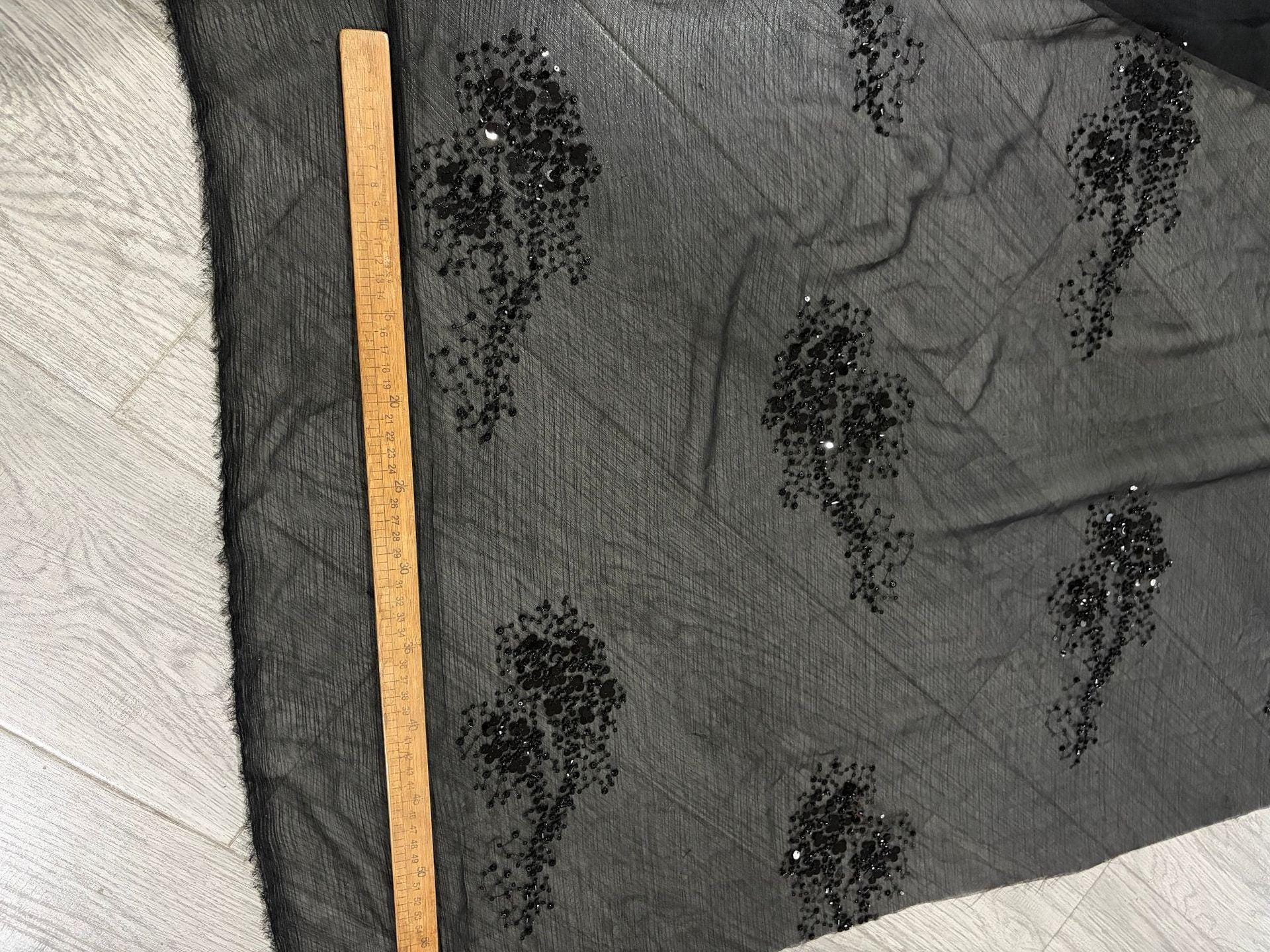 Heavy Beaded Embroidered Fabric Sequin Floral Chiffon Crepe | Couture Bridal Dress Fabric | Luxury Evening Gown Textile - Poppylollipop
