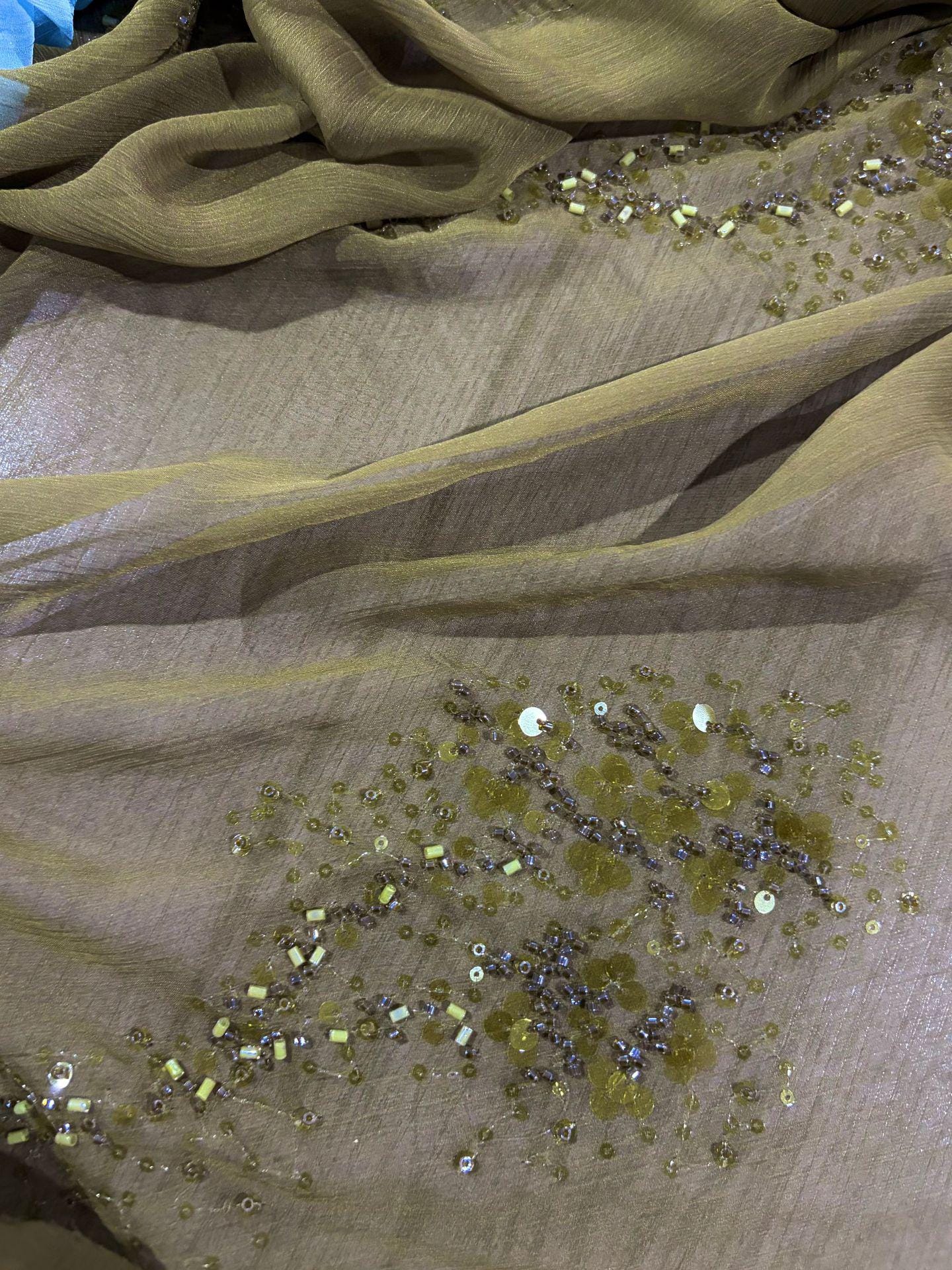 Heavy Beaded Embroidered Fabric Sequin Floral Chiffon Crepe | Couture Bridal Dress Fabric | Luxury Evening Gown Textile - Poppylollipop