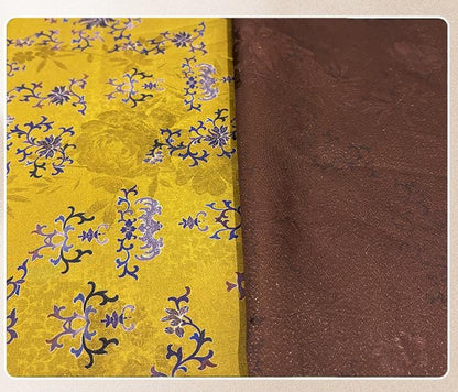 Luxury Silk Blend Xiangyunsha Fabric | Enamel Floral Bat Motif Satin Brocade with Gold Thread | Traditional Oriental Couture Textile