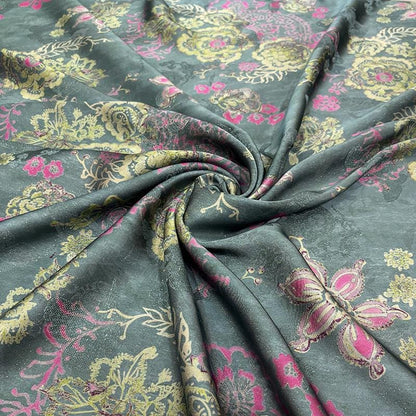 Luxury Silk Blend Xiangyunsha Fabric | Colorful Metallic Floral Luo Weave Satin Brocade Textile | Traditional Oriental Couture Dress Fabric - Poppylollipop