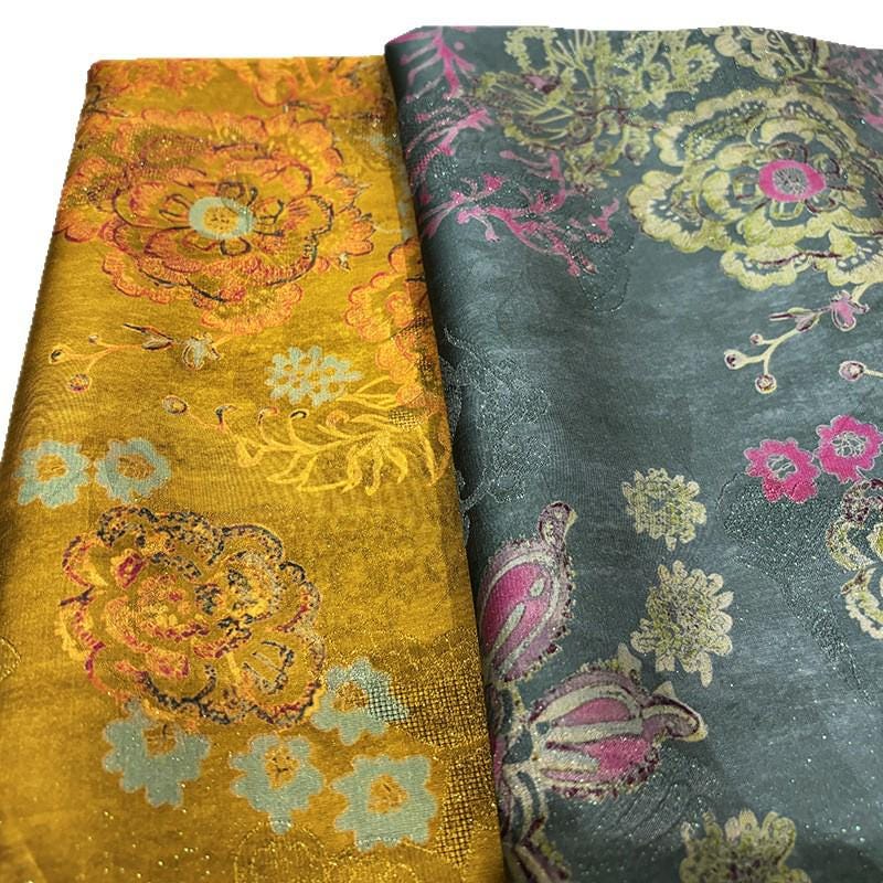 Luxury Silk Blend Xiangyunsha Fabric | Colorful Metallic Floral Luo Weave Satin Brocade Textile | Traditional Oriental Couture Dress Fabric - Poppylollipop