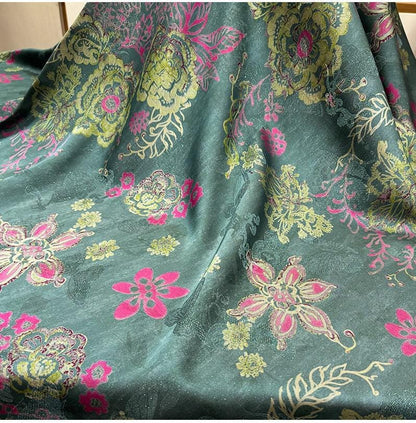 Luxury Silk Blend Xiangyunsha Fabric | Colorful Metallic Floral Luo Weave Satin Brocade Textile | Traditional Oriental Couture Dress Fabric - Poppylollipop