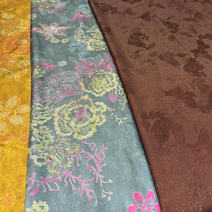 Luxury Silk Blend Xiangyunsha Fabric | Colorful Metallic Floral Luo Weave Satin Brocade Textile | Traditional Oriental Couture Dress Fabric - Poppylollipop