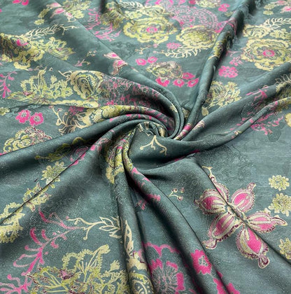 Luxury Silk Blend Xiangyunsha Fabric | Colorful Metallic Floral Luo Weave Satin Brocade Textile | Traditional Oriental Couture Dress Fabric